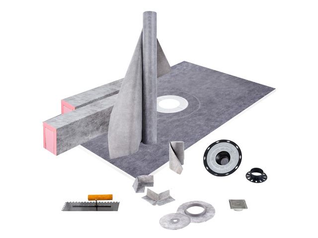 Shower Curb Kit, 38/'x60/' Watertight Shower Curb Overlay with 4/' ABS Central Bonding Flange, 4/' Stainless Steel Grate, 2 Cuttable Shower Curb...