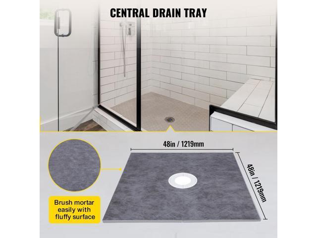 Shower Curb Kit, 48/'x48/' Watertight Shower Curb Overlay with 4/' PVC Central Bonding Flange, 4/' Stainless Steel Grate, 2 Cuttable Shower Curb...
