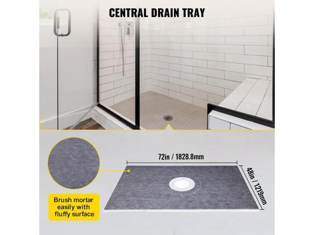 Shower Curb Kit, 48/'x72/' Watertight Shower Curb Overlay with 4/' ABS Central Bonding Flange, 4/' Stainless Steel Grate, 2 Cuttable Shower Curb...
