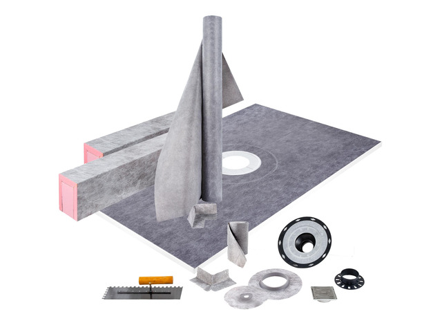 Shower Curb Kit, 48/'x72/' Watertight Shower Curb Overlay with 4/' PVC Central Bonding Flange, 4/' Stainless Steel Grate, 2 Cuttable Shower Curb...