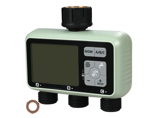Water Timer, 3 Outlets, Hose Watering Sprinkler Timer, with 3 Independent Watering Zone LCD Display Rain Delay Mode Manual Mode 360° Brass Inlet...