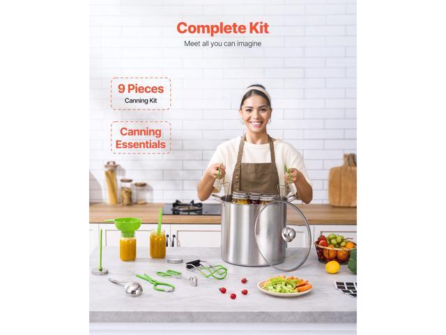 Canning Supplies Starter Kit, 9 Pieces Stainless Steel Water Bath Canning Kit for Beginners, Canning Tools Set: Pot, Rack, Lid, Funnel, Tongs, Jar...