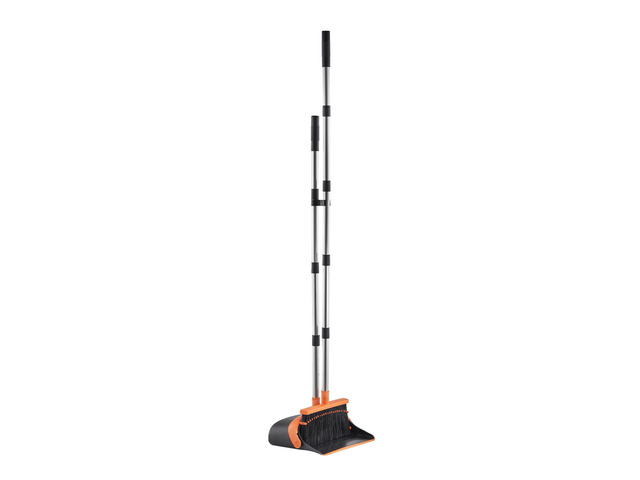 Broom and Dustpan Set, Heavy Duty Dustpan and Broom Combo with Self-Cleaning Teeth, Metal Upright Standing Dust Pan with Long Handle, Ideal for...
