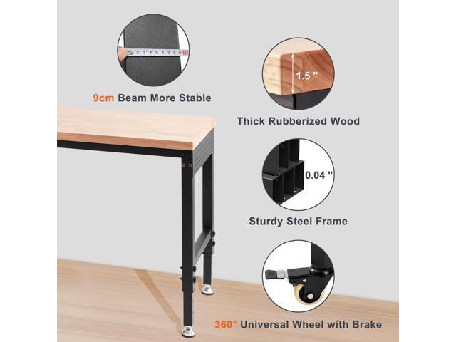 Adjustable Workbench, 72' L X 25' W Garage Worktable with Universal Wheels, 28-39.5' Heights & 3000 LBS Load Capacity, with Power Outlets &...