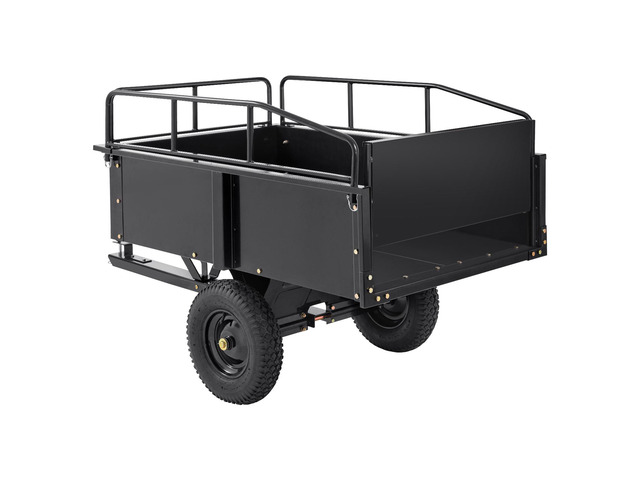 Heavy Duty ATV Trailer Steel Dump Cart, 750-Pound 15 Cubic Feet, Garden Utility Trailer with Removable Sides for Riding Lawn Mower Tractor