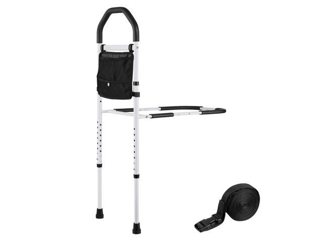 Bed Rail for Elderly, Bedside Assist Rails with Supporting Leg and PU Handrail, Adjustable Height Carbon Steel Pipe Bedside Cane, Bed Bars for...