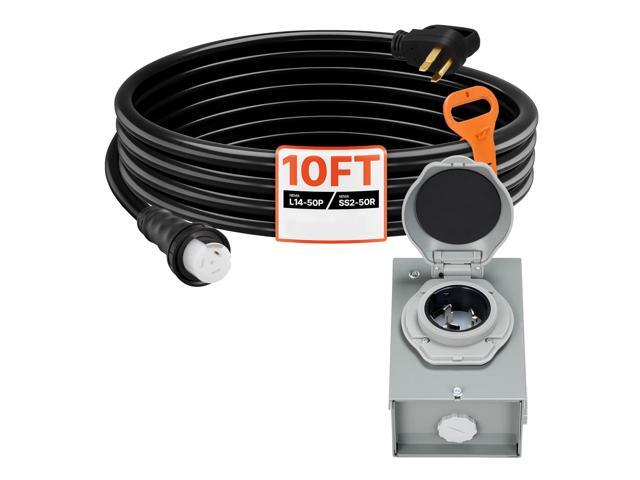 VEVOR 50 Amp Generator Cord and Power Inlet Box, 10FT, 125V/250V STW 6/3 + 8/1 AWG Extension Power Cord, NEMA 14-50P to SS2-50R, Twist Lock...