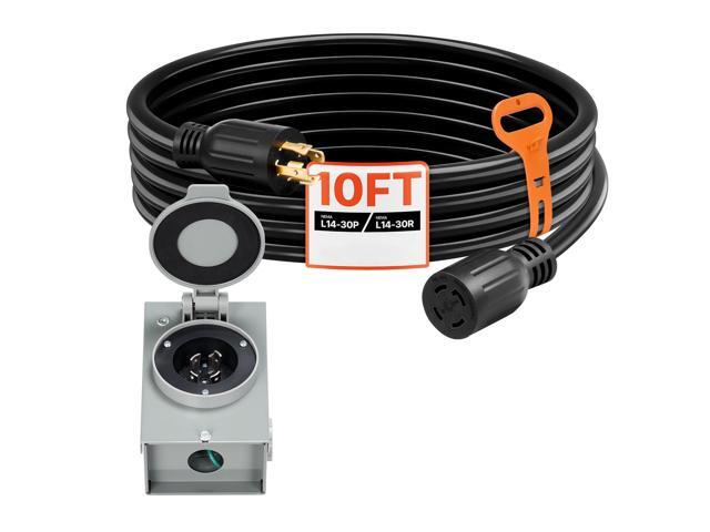 VEVOR 30 Amp Generator Cord and Power Inlet Box, 10 FT, 125/250V NEMA L14-30P to L14-30R Heavy Duty Extension Power Cord, SJTW 10 Gauge 7500W,...