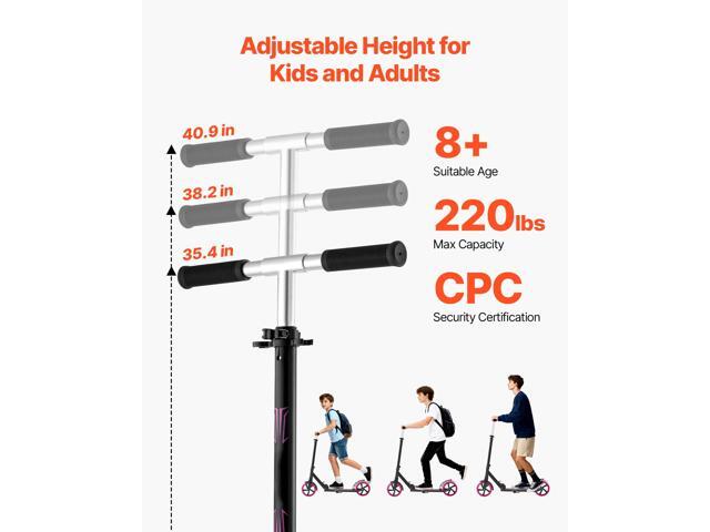Kick Scooter for Kids Ages 8+, Teens & Adults, 2-Wheel Toddler Scooter with Adjustable Height Handlebar, Wide Anti-Slip Deck, Foldable Lightweight...