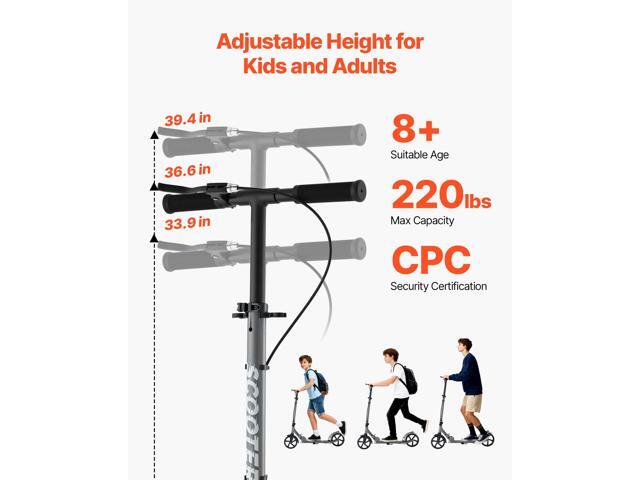 Kick Scooter for Kids Ages 8+, Teens & Adults, 2-Wheel Toddler Scooter with Adjustable Height Handlebar, Wide Anti-Slip Deck, Foldable Lightweight...