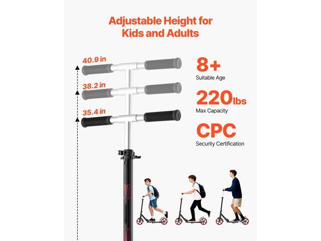 Kick Scooter for Kids Ages 8+, Teens & Adults, 2-Wheel Toddler Scooter with Adjustable Height Handlebar, Wide Anti-Slip Deck, Foldable Lightweight...