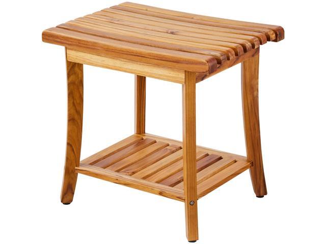 Teak Shower Bench, 20 x 14.3 x 17.9 in, Waterproof Wood Shower Stool with Storage Shelf Non-Slip Foot Pads, 400 lbs Maximum Load Capacity Shower...