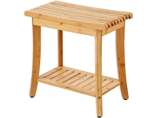 Bamboo Shower Bench, 19.1 x 11.3 x 18.3 in, Waterproof Shower Stool Chair with Storage Shelf, 330lbs Load Capacity Spa Bath Seat Organizer, for...