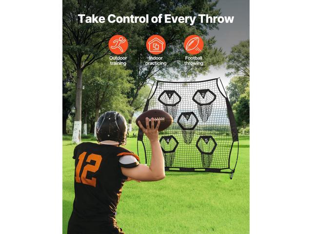 6 x 6 ft Football Trainer Throwing Net, Training Throwing Target Practice Net with 5 Target Pockets, Knotless Net Includes Straps and Portable...