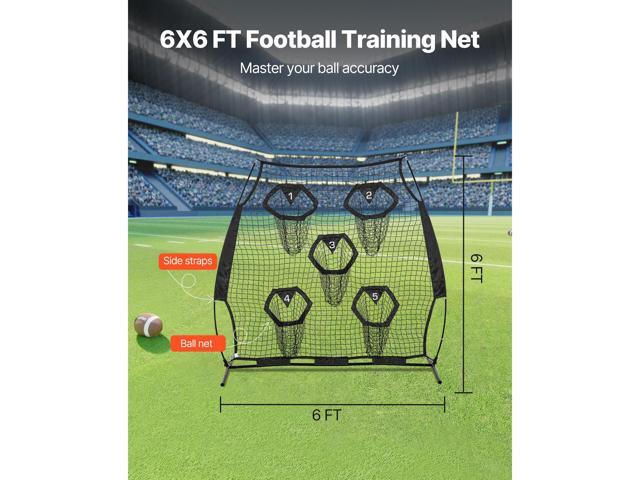 6 x 6 ft Football Trainer Throwing Net, Training Throwing Target Practice Net with 5 Target Pockets, Knotless Net Includes Straps and Portable...