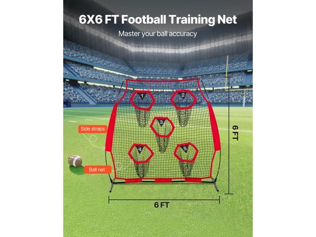 6 x 6 ft Football Trainer Throwing Net, Training Throwing Target Practice Net with 5 Target Pockets, Knotless Net Includes Straps and Portable...