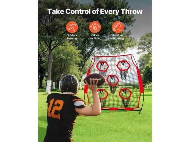 6 x 6 ft Football Trainer Throwing Net, Training Throwing Target Practice Net with 5 Target Pockets, Knotless Net Includes Straps and Portable...