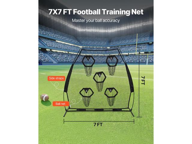 7 x 7 ft Football Trainer Throwing Net, Training Throwing Target Practice Net with 5 Target Pockets, Knotless Net Includes Straps and Portable...