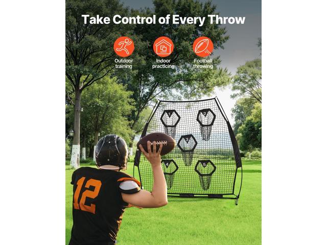 7 x 7 ft Football Trainer Throwing Net, Training Throwing Target Practice Net with 5 Target Pockets, Knotless Net Includes Straps and Portable...