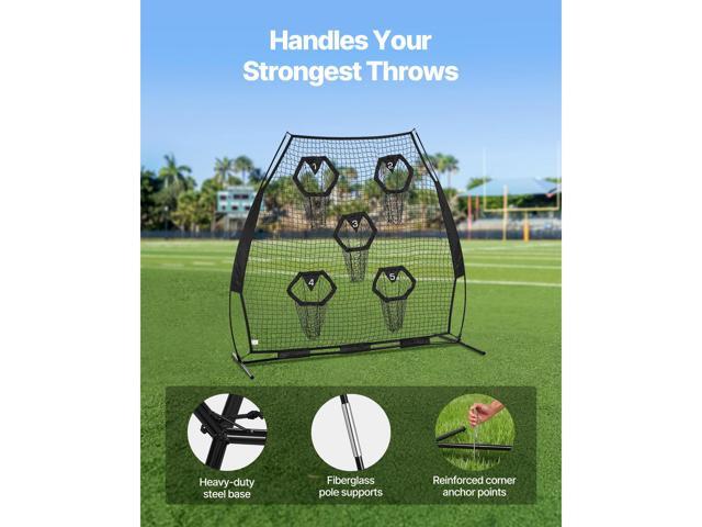 7 x 7 ft Football Trainer Throwing Net, Training Throwing Target Practice Net with 5 Target Pockets, Knotless Net Includes Straps and Portable...