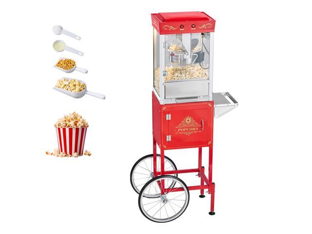 Popcorn Machine with Cart, 8oz Stainless Steel Kettle, 800W Commercial Popcorn Maker, 48 Cups per Batch Theater Style Popper, with 2-Button Control...