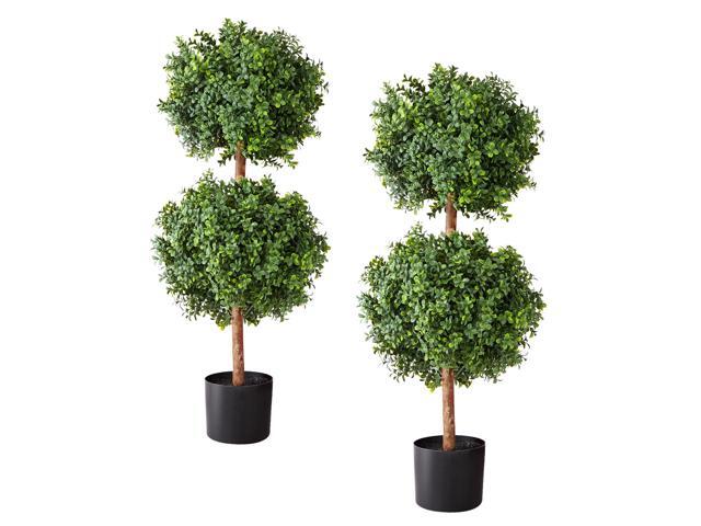 Artificial Topiary Boxwood Double Ball, 2 Set 36 inch Faux Boxwood Plant Balls, Fake Silk Tree Look Real, Easy Assembly for Decor Front Porch...