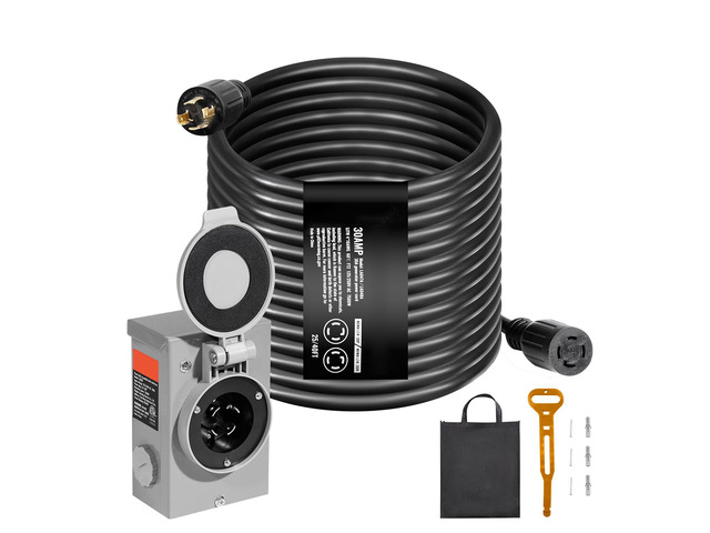 30 Amp Generator Cord and Power Inlet Box Kit, 40 FT, NEMA L14-30P/L14-30R STW 10 AWG Generator Power Extension Cord with Twist Lock Connector,...