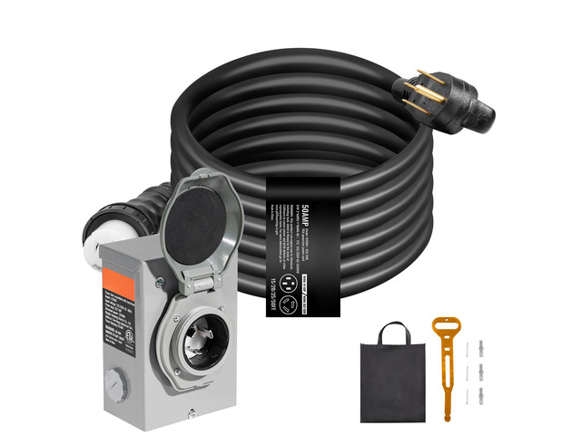 50 Amp Generator Cord and Power Inlet Box Kit, 20FT, NEMA 14-50P/SS2-50R STW 6/3+8/1 AWG Generator Power Cord with Twist Lock Connector,...