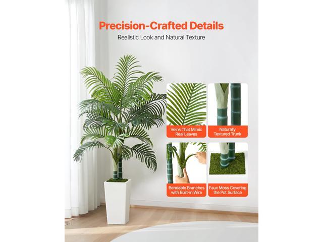 Artificial Areca Palm Tree 5 ft, Fake Palm Tropical Plants with White Tall Planter, Faux Floor Silk Plant in Pot, Large Trees for Home Office...