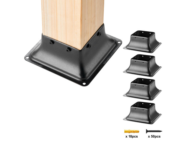 VEVOR 4x4 Post Base 4Pcs, Internal 3.6'x3.6' Heavy Duty Powder-Coated Steel Post Bracket Fit for Standard Wood Post Anchor, Decking Post Base for...