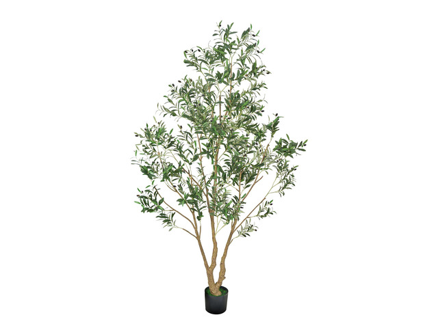 8FT Artificial Olive Tree with Black Pot, Tall Fake Tree with Natural Wood Trunk & Realistic Green Leaves and Fruits, Indoor Faux Plant for Home,...