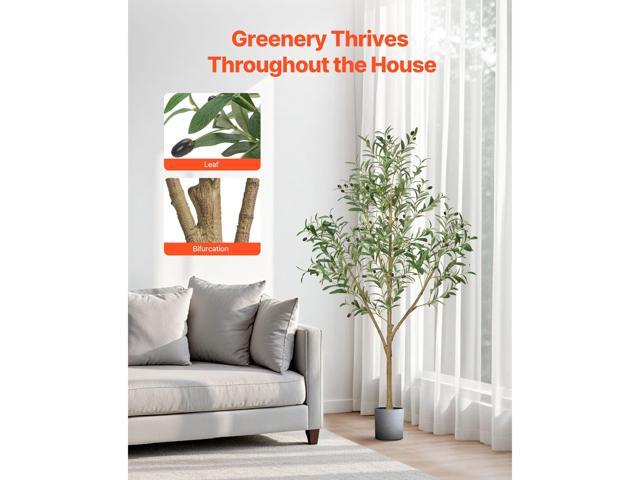 5FT Artificial Olive Tree with Black Pot, Tall Fake Tree with Natural Wood Trunk & Realistic Green Leaves and Fruits, Indoor Faux Plant for Home,...