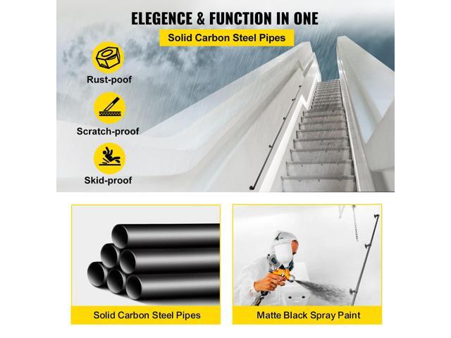 Pipe Stair Handrail, 13FT Staircase Handrail, 440LBS Load Capacity Carbon Steel Pipe Handrail, Industrial Pipe Handrail with Wall Mount Support,...