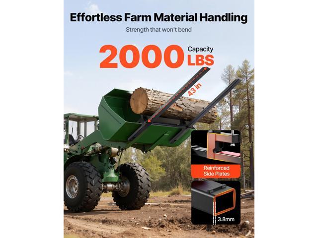 Pallet Forks, 2000 lbs Clamp on Pallet Forks, 60-Inch Total Length Heavy-Duty Tractor Fork with Adjustable Stabilizer Bar for Tractor Attachments,...