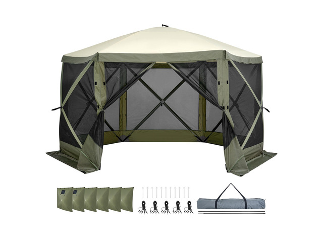 Pop Up Gazebo Tent, Pop-Up Screen Tent 6 Sided Canopy Sun Shelter with 6 Removable Privacy Wind Cloths & Mesh Windows, 12x12FT Quick Set Screen...