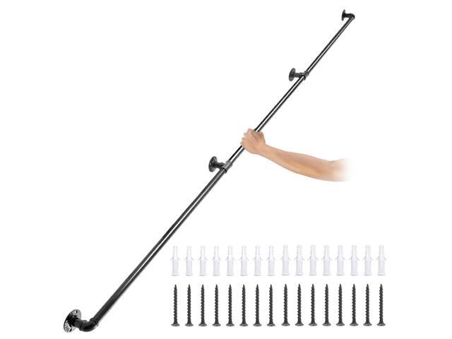 Pipe Stair Handrail, 10FT Staircase Handrail, 440LBS Load Capacity Carbon Steel Pipe Handrail, Industrial Pipe Handrail with Wall Mount Support,...