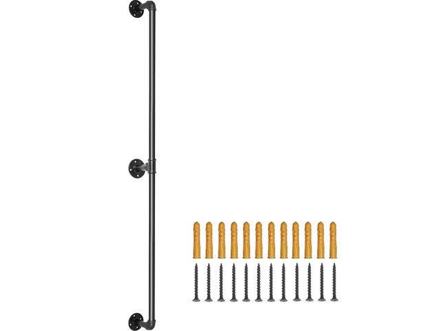 Pipe Stair Handrail, 6FT Staircase Handrail, 440LBS Load Capacity Carbon Steel Pipe Handrail, Industrial Pipe Handrail with Wall Mount Support,...