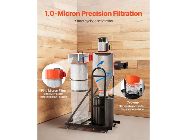Dust Collector, 763 CFM 1 Micron Cyclone Dust Collector, 1.5HP Dusts Collection System with 12.5-Gallon Dust Collector Bag & Base Stand, Smart...