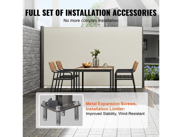Retractable Side Awning, 71''x 118'' Aluminum Outdoor Privacy Screen, 280g Polyester Water-proof Retractable Patio Screen, UV 30+ Room Divider Wind...