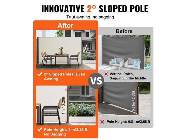 Retractable Side Awning, 71''x 118'' Aluminum Outdoor Privacy Screen, 280g Polyester Water-proof Retractable Patio Screen, UV 30+ Room Divider Wind...