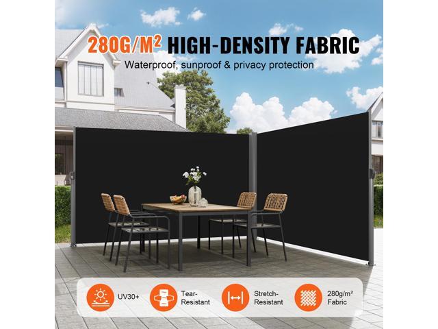 Retractable Side Awning, 71''x 236'' Aluminum Outdoor Privacy Screen, 280g Polyester Water-proof Retractable Patio Screen, UV 30+ Room Divider Wind...