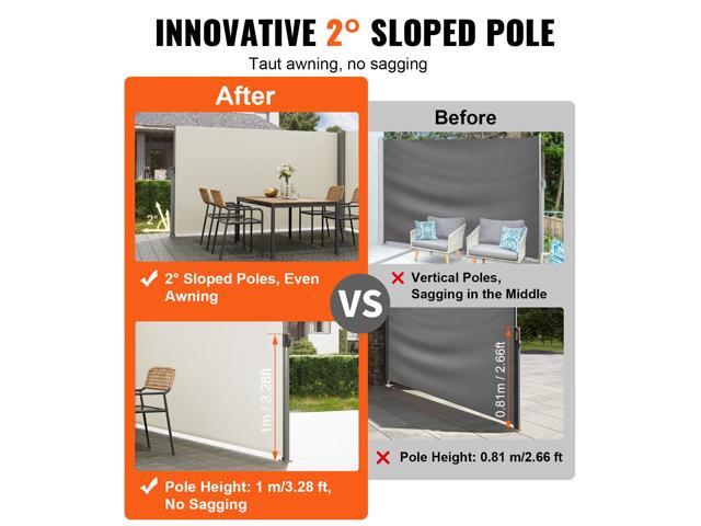 Retractable Side Awning, 71''x 236'' Aluminum Outdoor Privacy Screen, 280g Polyester Water-proof Retractable Patio Screen, UV 30+ Room Divider Wind...