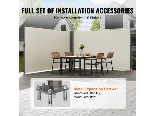 Retractable Side Awning, 71''x 236'' Aluminum Outdoor Privacy Screen, 280g Polyester Water-proof Retractable Patio Screen, UV 30+ Room Divider Wind...