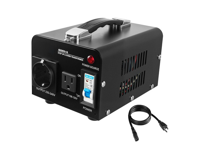 Voltage Converter Transformer, 500VA, Heavy Duty Step Up/Down Power Transformer, Convert from 110V to 220V and 220V to 110V, with US Outlet, EU...
