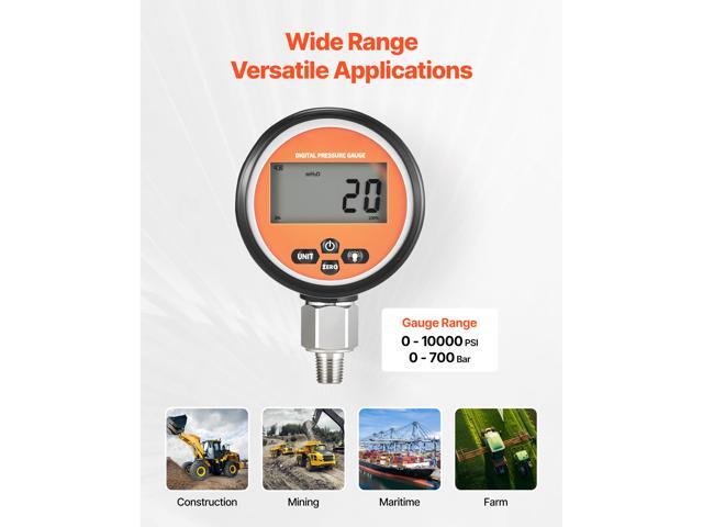 Digital Hydraulic Pressure Gauge, 0-10000 PSI (0-700 Bar) Hydraulic Pressure Sensor, Manometer Tester with 1/4 inch NPT Base Entry for Excavator...