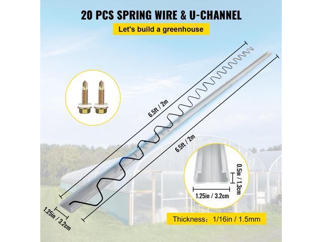 Spring Wire and Lock Channel,6.56ft Spring Lock & U-Channel Bundle for Greenhouse, 20 Packs PE Coated Spring Wire & Aluminum Alloy Channel, Plastic...