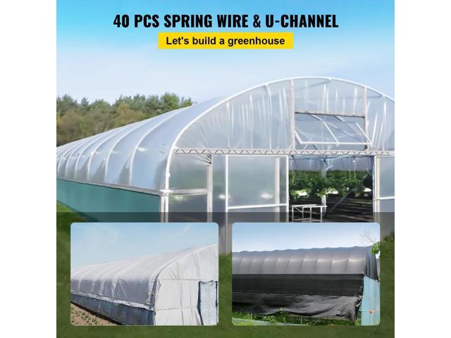 Spring Wire and Lock Channel, 6.56ft Spring Lock & U-Channel Bundle for Greenhouse, 40 Packs PE Coated Spring Wire & Aluminum Alloy Channel,Plastic...