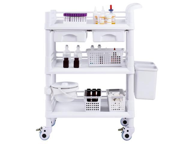 3 Tiers Lab Carts, Lab Utility Cart with 3 Trays & 4 Silent Wheels, Mobile Medical Cart with PP Material, Lab Rolling Cart with 3 Trash Cans for...
