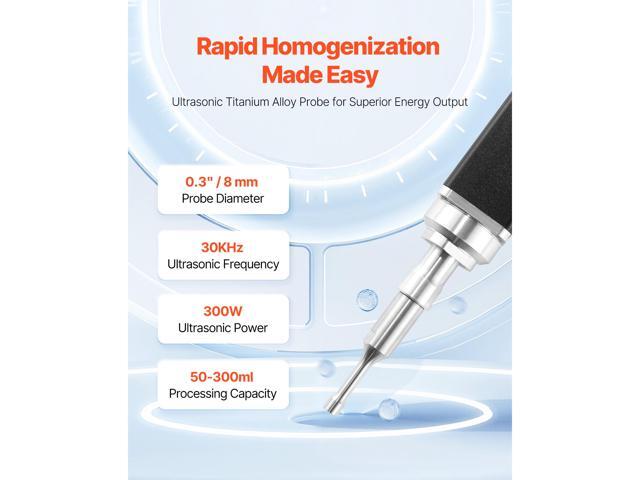 Portable Ultrasonic Homogenizer, 0.3 in Titanium Alloy Probe, 30KHz Ultrasonic Frequency, 50-300ml Capacity, Handheld and Desktop Dual Use,...