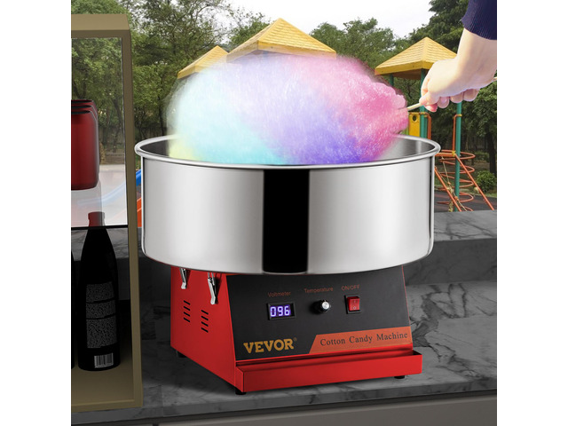 Electric Cotton Candy Machine, 19.7-inch Cotton Candy Maker, 1050W Candy Floss Maker, Red Commercial Cotton Candy Machine with Stainless Steel Bowl...